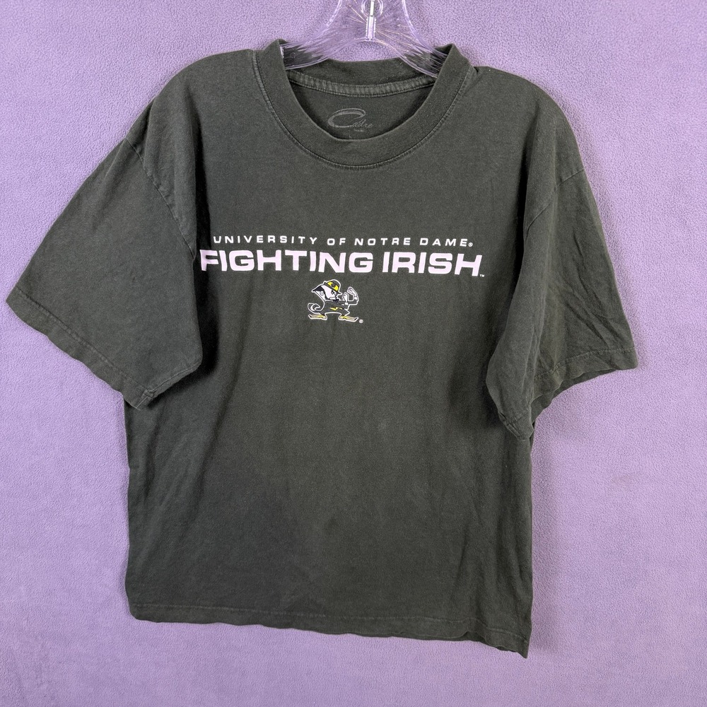 VTG Y2K Notre Dame Fighting Irish Mens Large Green Graphic Tee Adre Shirt